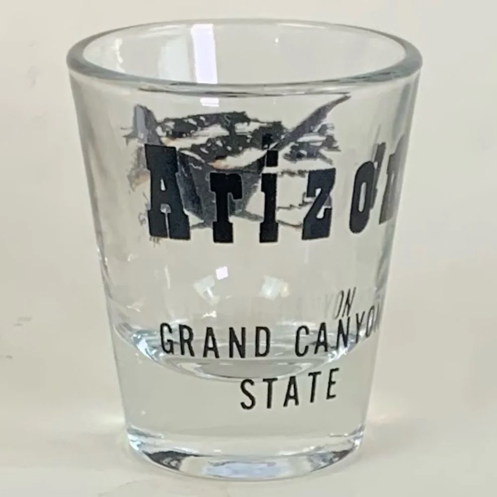 Arizona Grand Canyon State souvenir shot glass with Roadrunner.